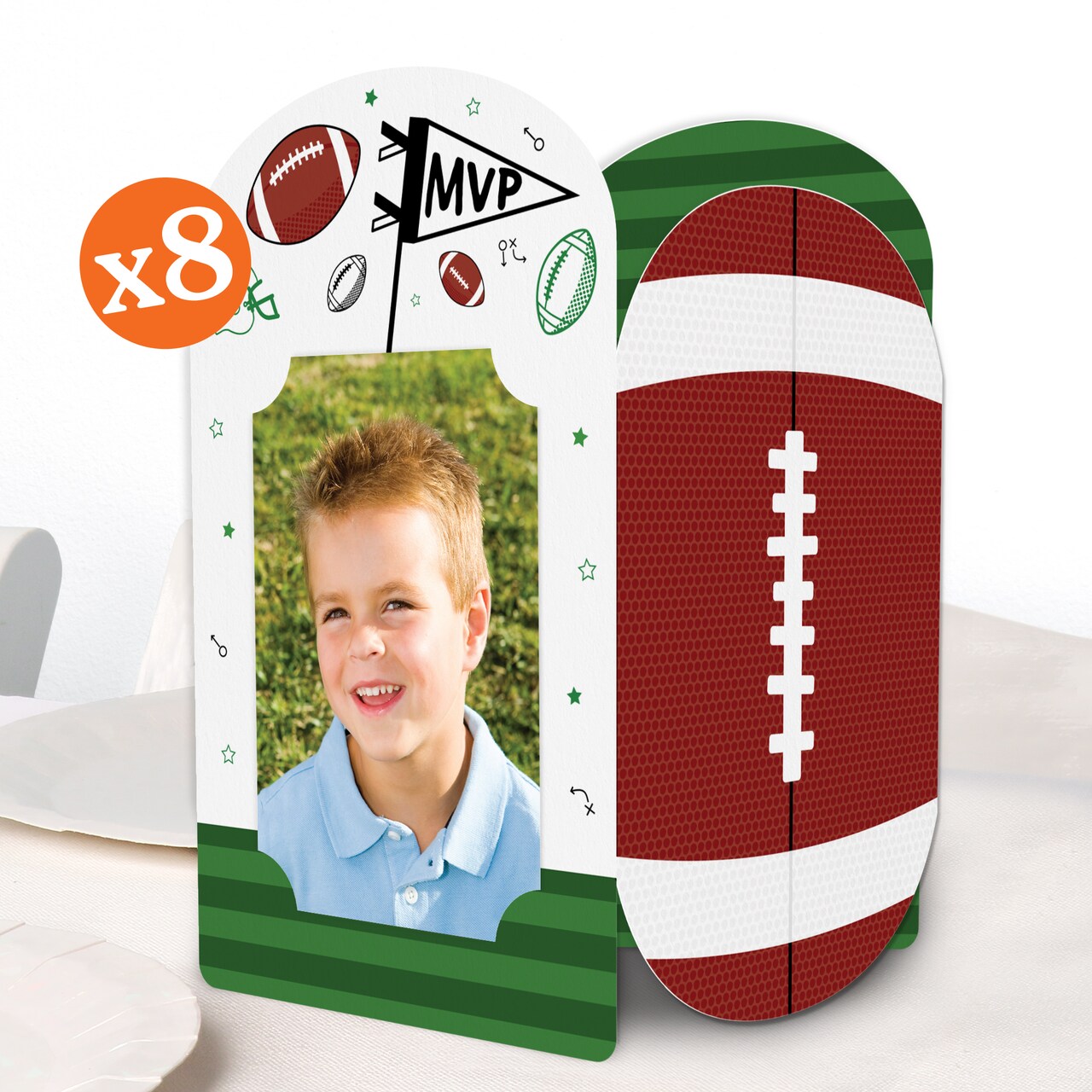 Big Dot of Happiness Football Photo Holder Centerpieces, 4x6 Picture Display Box, Sports Table Decoration for Kids Birthday Decor, 8 Count